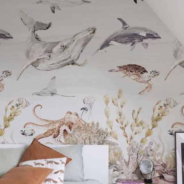 Grandeco SeaLife Reef Nursery 3 Lane Repeatable Wallpaper Mural in Multicolour
