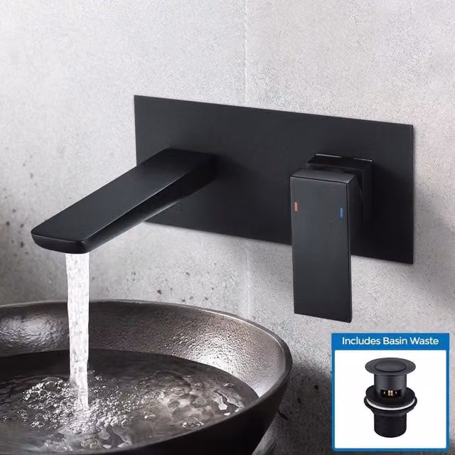 Nes Home Keninton Wall Mounted Basin Mixer Tap and Pop Up Waste in Matt Black