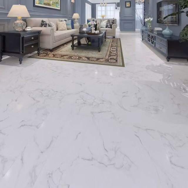 Durova Carrara Marble Gloss SPC Flooring in Grey and White Stone Look