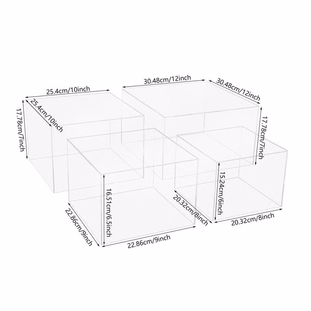 Ventryn Set of 4 Transparent Acrylic Rectangular Cake and Cupcake Stands – 1