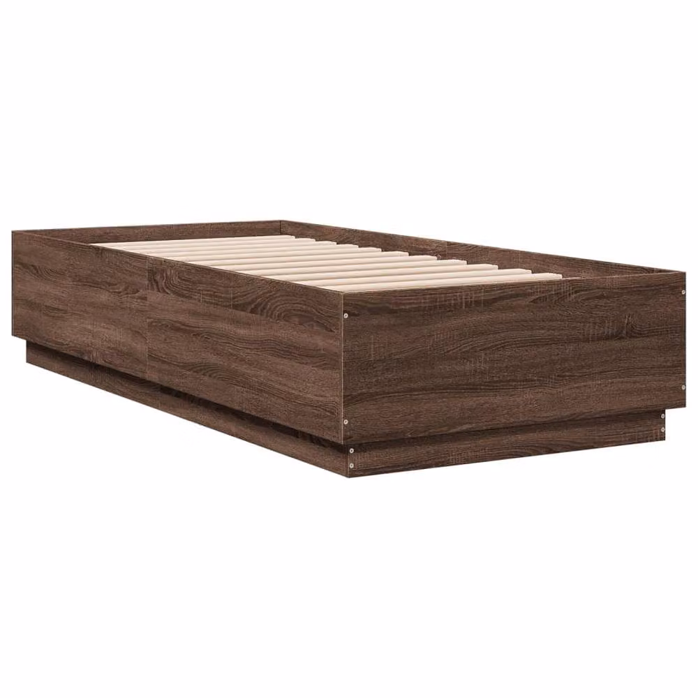 Berkfield Home Modern Bed Frame in Brown Oak with LED Under-Bed Lighting and USB Charging Port, W/D/H: 90 x 200 cm – 3