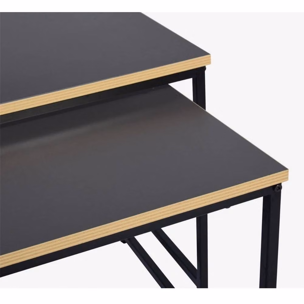 VOGREX 3-Piece Nesting Coffee Table Set with Black Metal Frame and Wood Tops in Industrial Style – 4