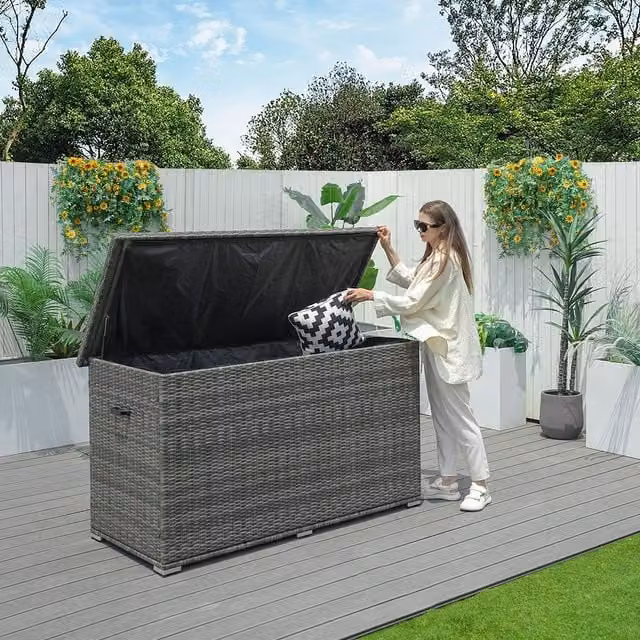Direct Wicker 980L Large Grey Rattan and Aluminium Outdoor Deck Storage Box – 1