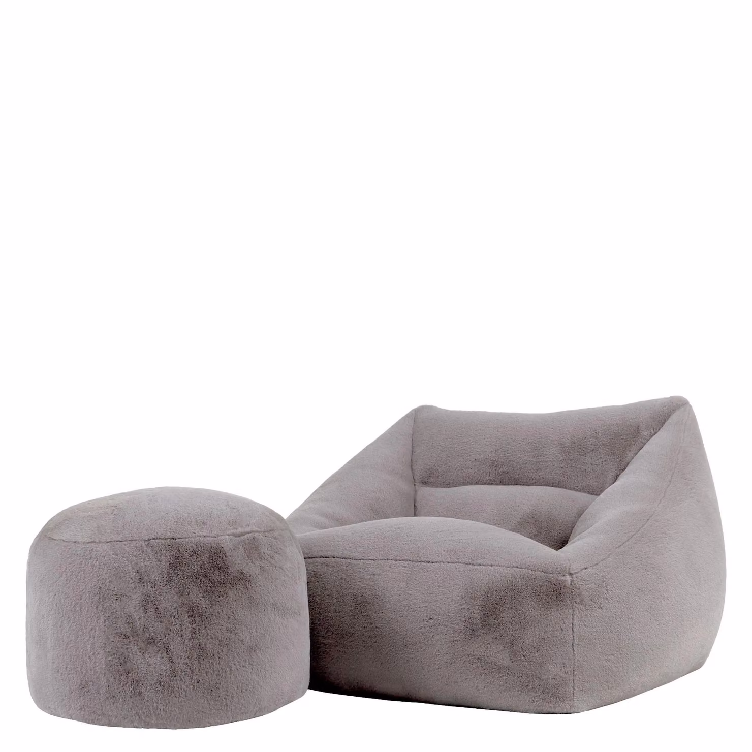 icon Natalia Faux Fur Bean Bag Armchair and Round Footstool Set, Grey – 2
