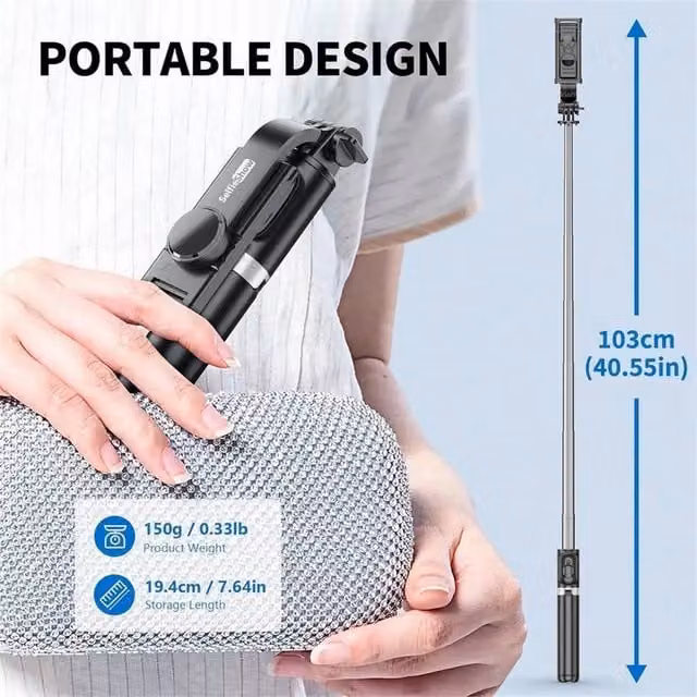 Nordara 41 inch Selfie Stick Tripod with Remote, Black – 1