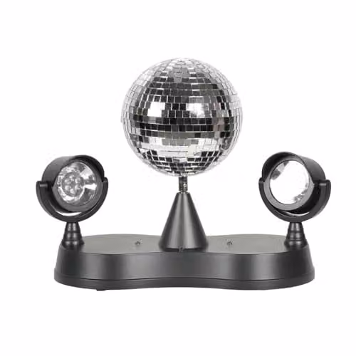 ValueLights Rotating LED Disco Ball Colour Changing Spotlight Table Lamp, Multicolour and Silver USB Plug-in DJ Party Light – 1