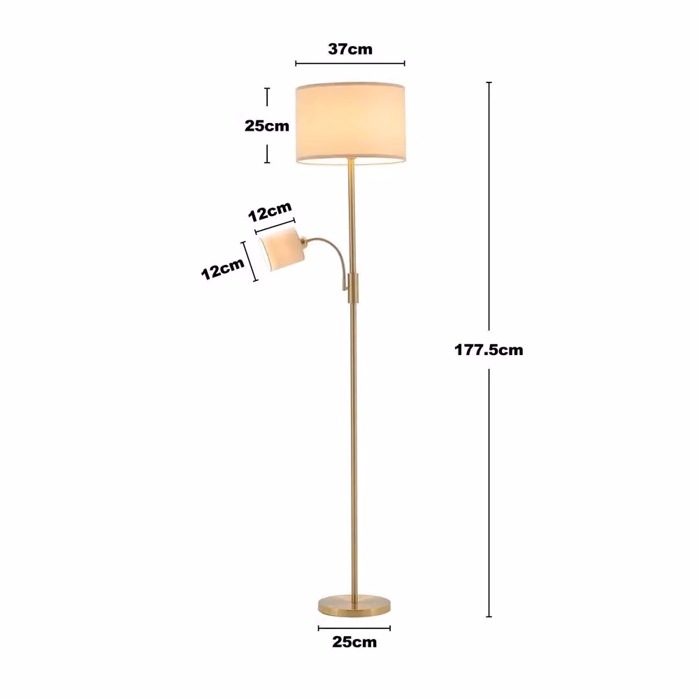 Living and Home 2-Light Floor Standing Lamp with Adjustable Head in Gold/Brass – 3