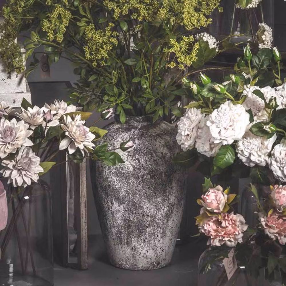 Lemon Pavilion Furniture and Decor Aged Tall Ceramic Vase in Grey, W: 28 cm, D: 28 cm, H: 45 cm – 2