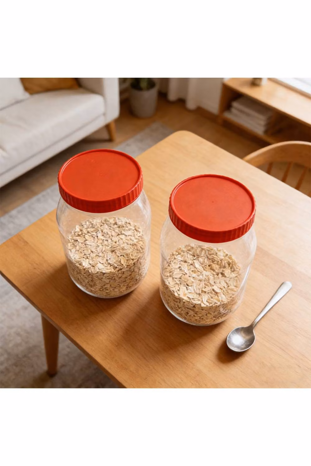 KDMD Set of 2 Clear Plastic Food Storage Jars with Screw Lids, 1000ml Each, Freezer Safe – 3
