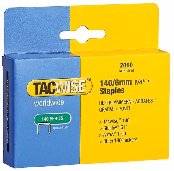 Tacwise 140 Series Galvanised Flat Wire Staples in Multicolour
