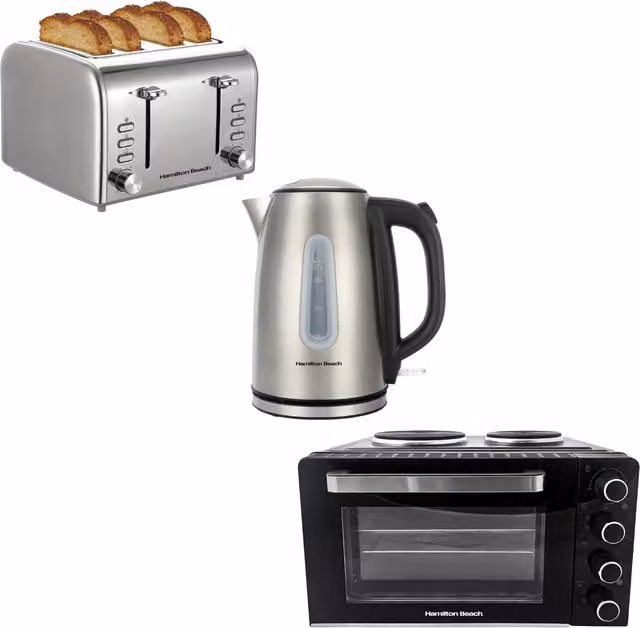 Hamilton Beach Brushed Breakfast and Mini Oven Bundle in Grey and Silver Stainless Steel