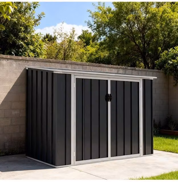 Living and Home Metal Outdoor Rubbish Bin Storage Shed in Grey – 1