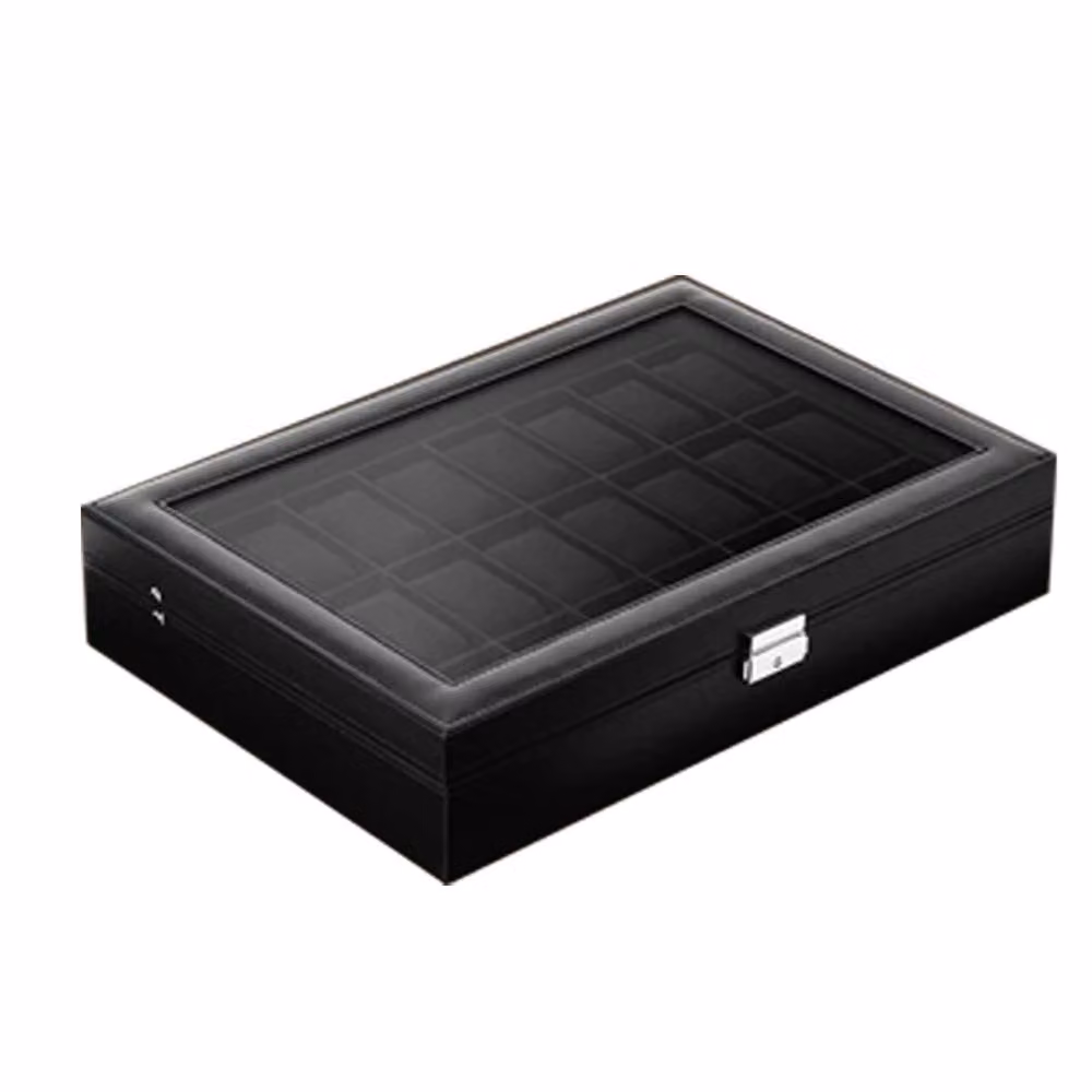 Uten Black Glass Jewelry Box and Watch Display Storage Holder with Lid – 3