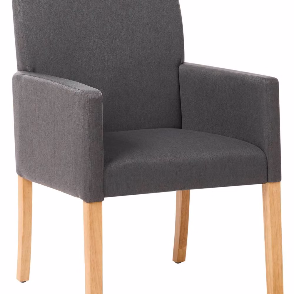 Wyld and Coco Grey Fabric Dining Chair with Armrests and Rubberwood Legs – 2