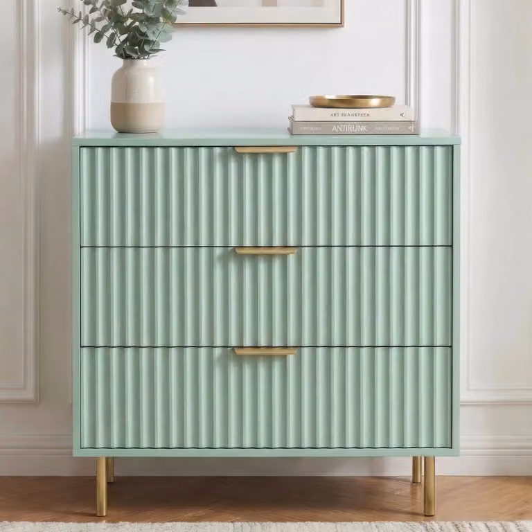 DHS Flutrina 3 Drawer Chest of Drawers in Green with Metal Legs, W: 79 cm, D: 40 cm, H: 70 cm