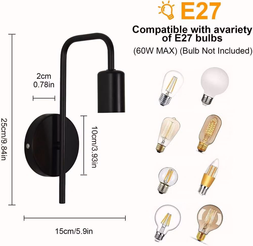 Goeco 2 Pack Industrial Vintage Wall Lights in Jet Black with E27 Retro Design – 3