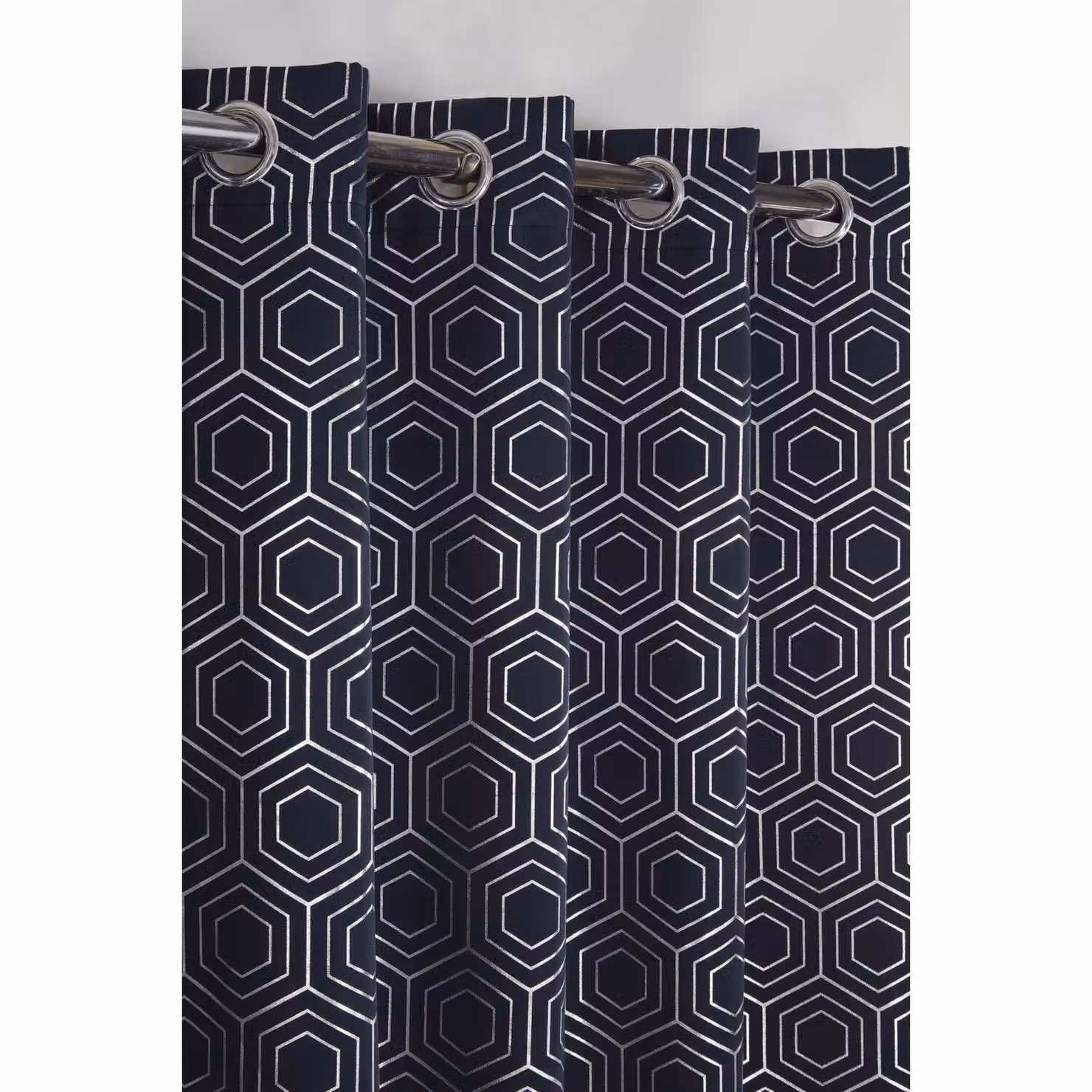 NewEdgeBlinds Element Geometric Woven Thermal Blackout Eyelet Curtains in Blue, Width: 183 cm, Height: 183 cm – 2