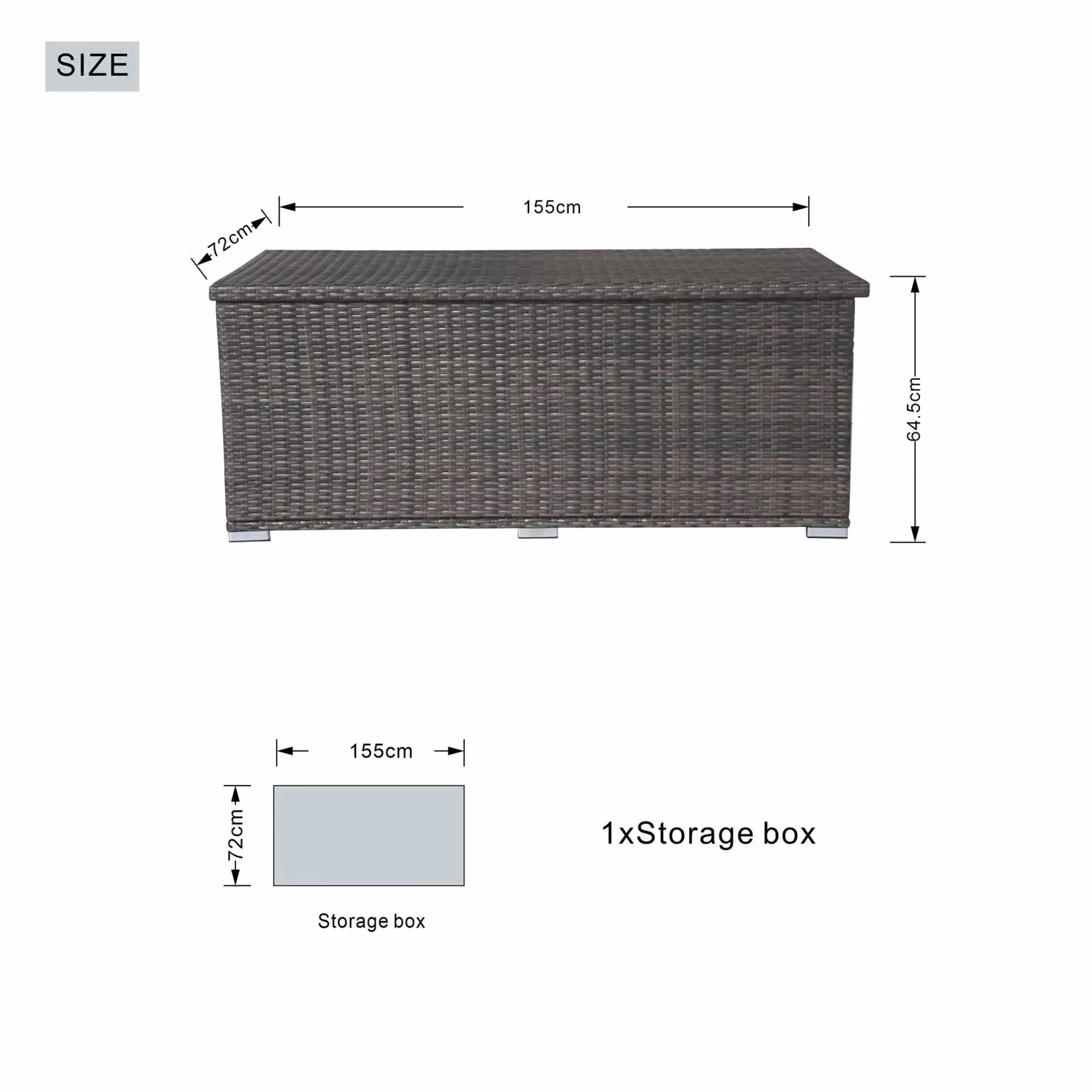 Direct Wicker Large Rattan Outdoor Storage Box with Aluminium Frame, Brown, W: 72 cm, D: 155 cm, H: 64.5 cm – 5
