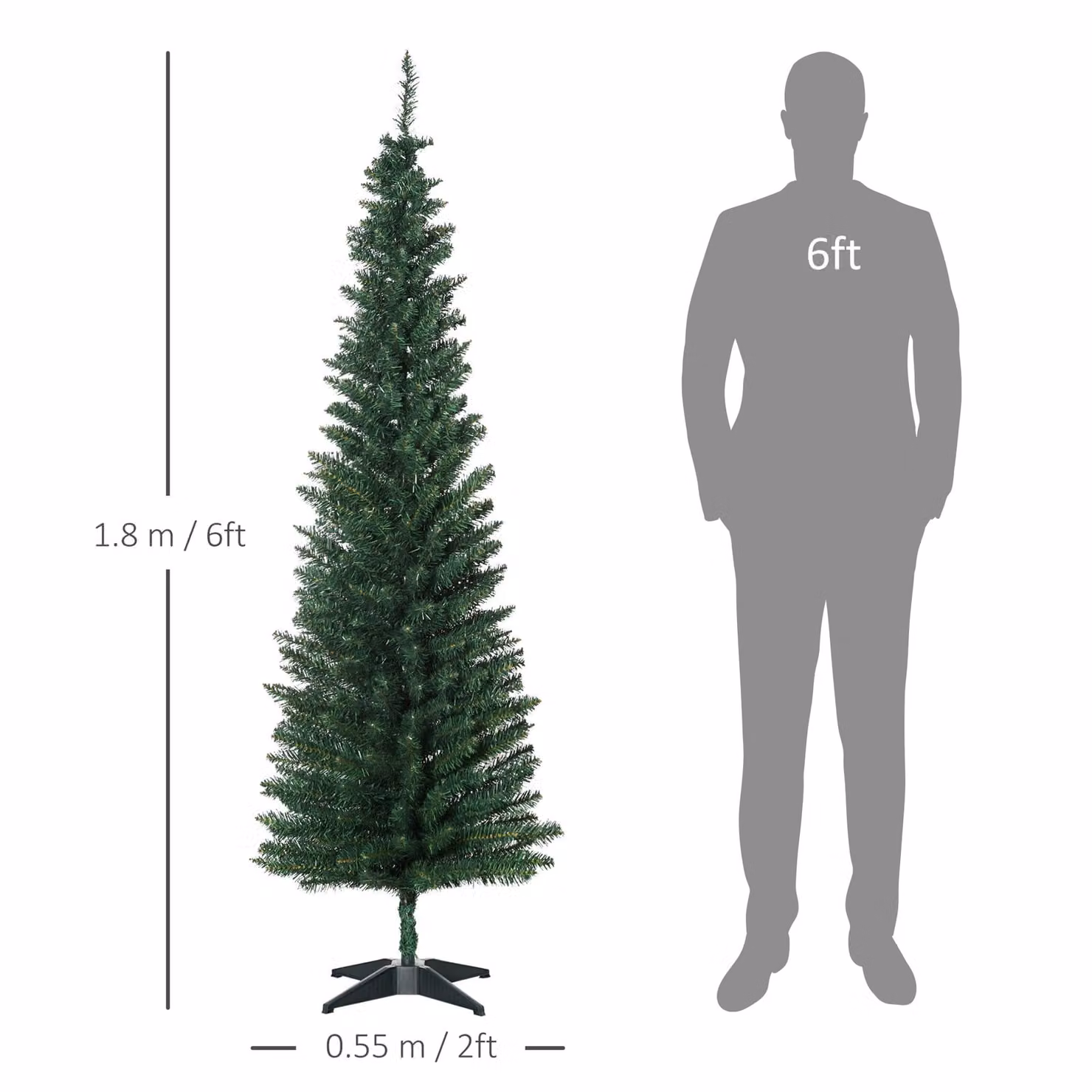 HOMCOM 1.8m Green Artificial Cone Christmas Tree with Plastic Stand – 3