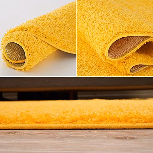THE RUGS Yellow Plain High Pile Shaggy Round Rug, Diameter: 120 cm – 2