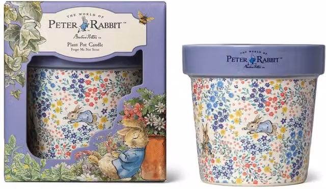 Peter Rabbit Forget Me Not Floral Printed Plant Pot Candle in Purple and Blue, 277g – 1