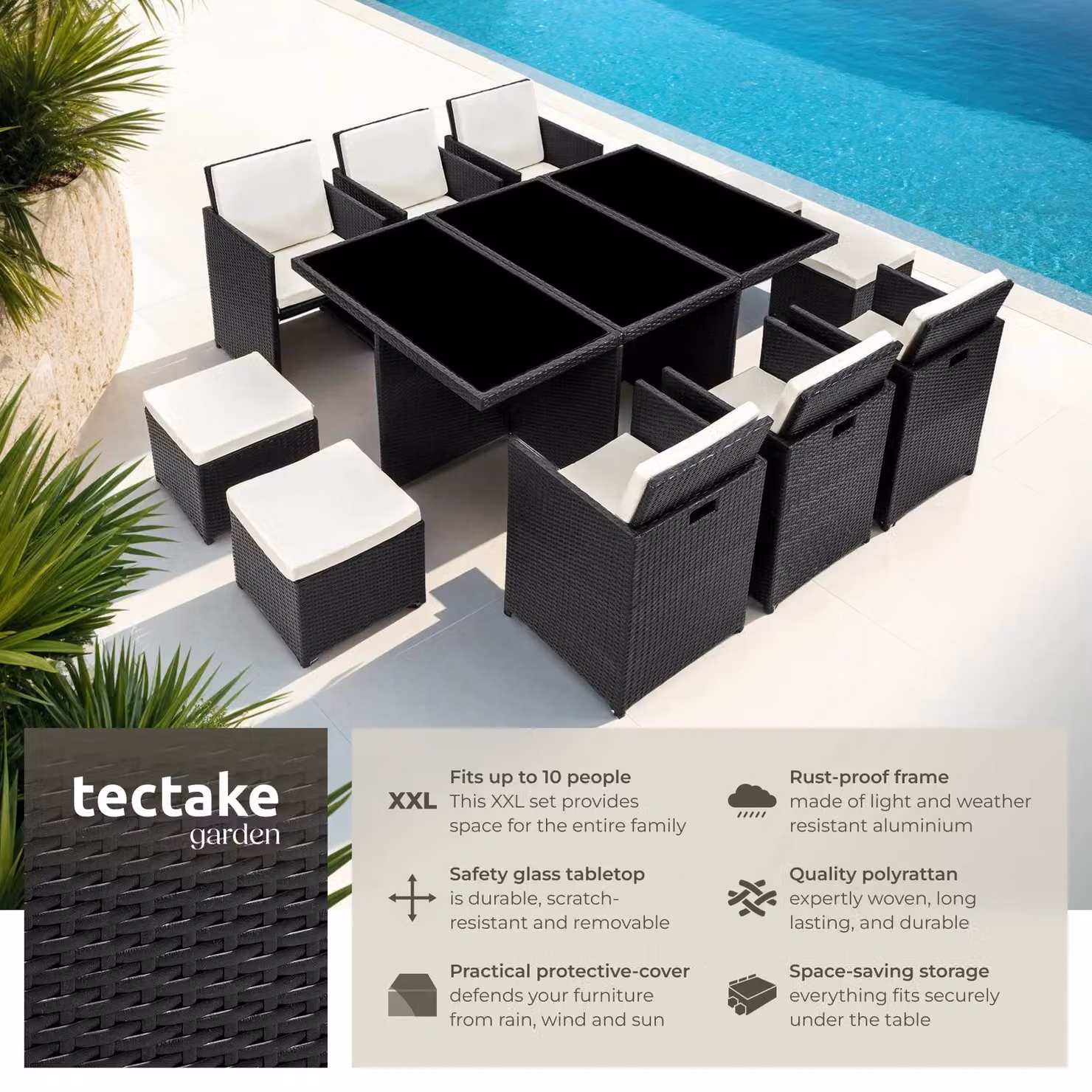 tectake New York Garden Table and Chairs Set in Black Rattan – 2