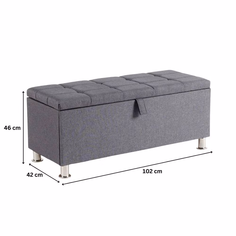 FORGEVIO Dark Grey Fabric Storage Ottoman with Padded Seat, Buttoned Detailing and Metal Legs – 2