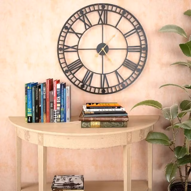 Berkfield Home Vintage Round Metal Wall Clock with Quartz Movement, Black, Diameter: 60 cm