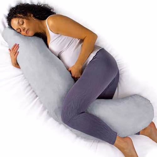 Aamira L Shaped Memory Foam Pregnancy Maternity Pillow with Velvet Cover, Light Grey, W/D/H: 145 x 25 x 25 cm
