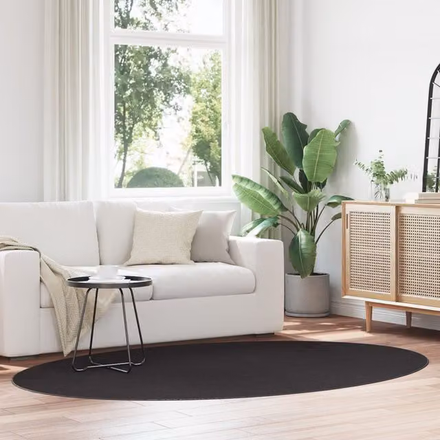 Berkfield Home HUARTE Black Oval Modern Polyester Rug, W: 160 cm, L: 230 cm – 1