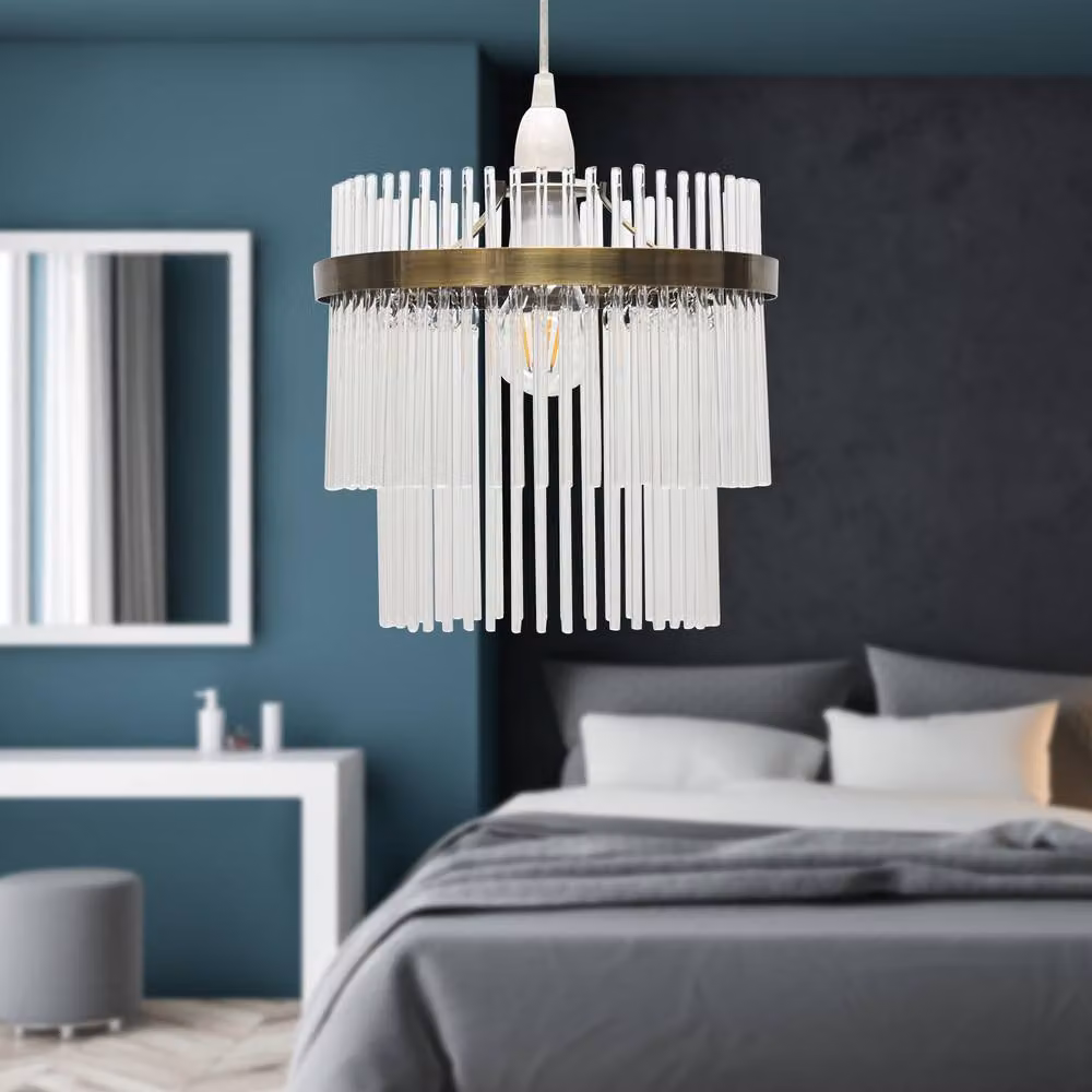 First Choice Lighting Georgia Easy Fit Pendant Shade in Antique Brass and Clear Glass – 3
