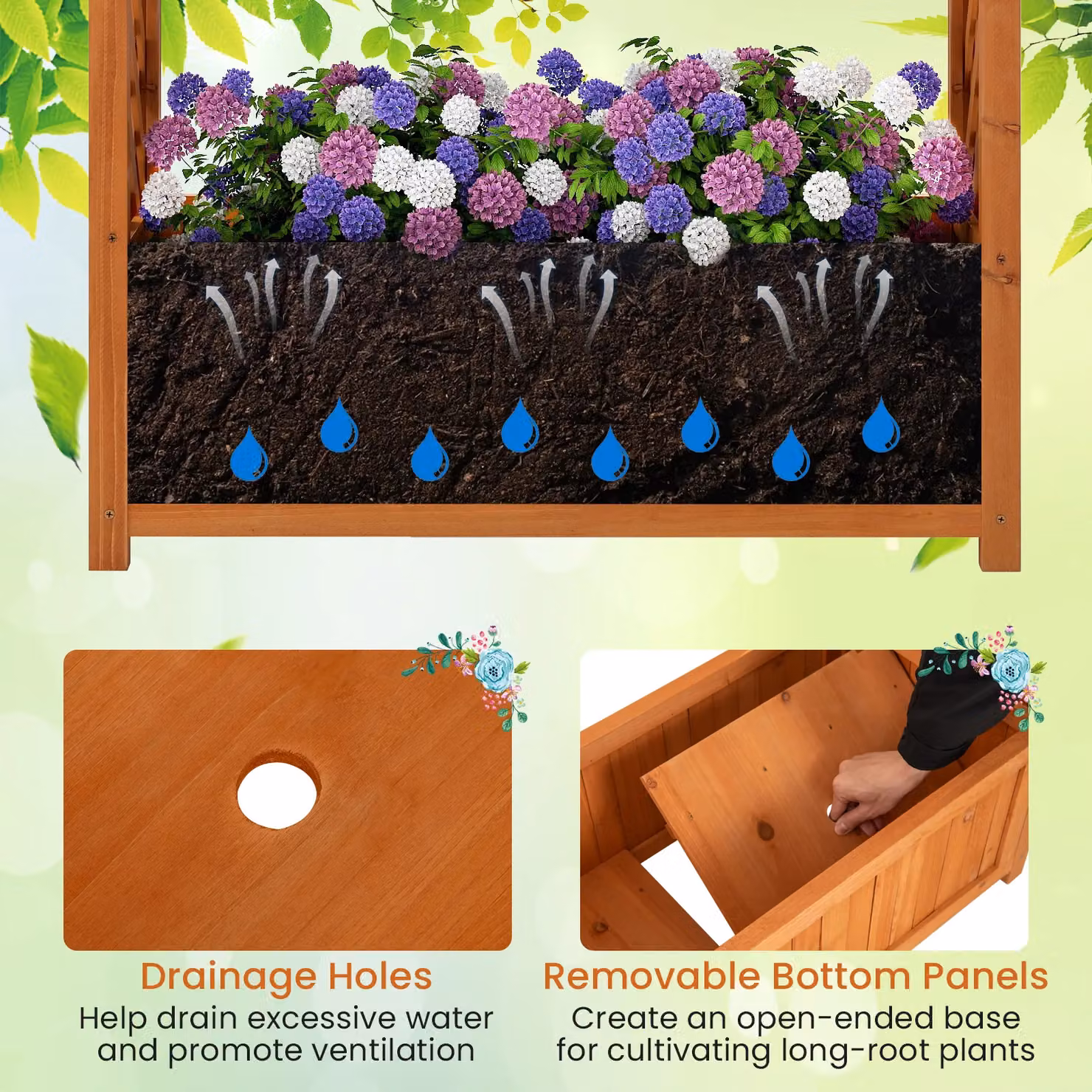 Gymax Wooden Raised Garden Bed with Arch Planter Box and Trellis, Brown – 8