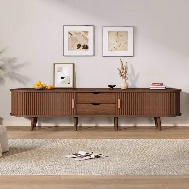 Rolipo Dark Oak Oval TV Cabinet in Brown with Storage for 70 Inch TVs, Width: 175 cm – 1
