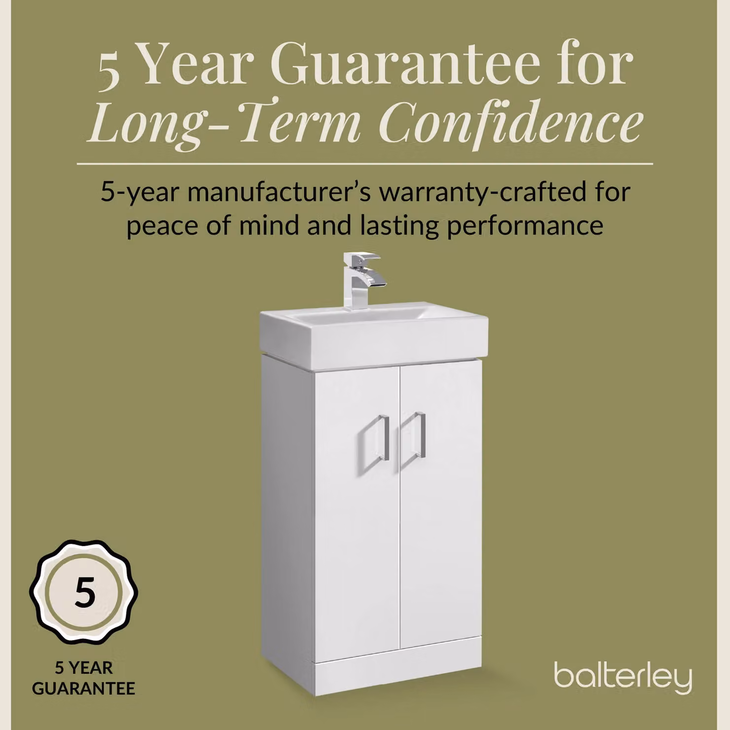 Balterley White Glossy Floor Standing Bathroom Vanity Unit with Rectangular Basin and Soft Close Doors – 3