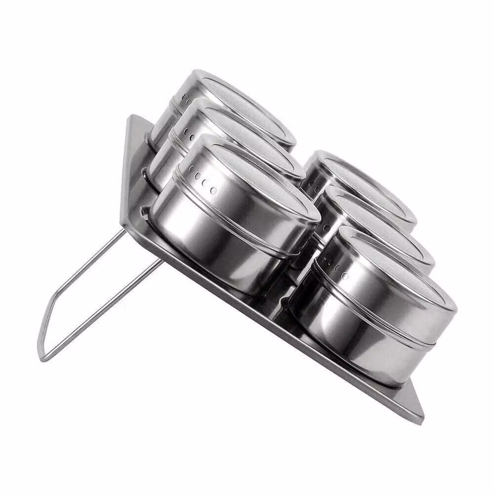 FLAVORA 6-Piece Magnetic Spice Jar Storage Set in Metallic Silver – 2