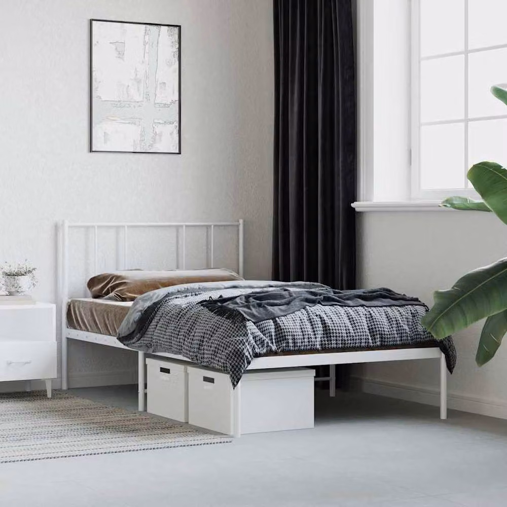 Berkfield Home Metal Bed Frame with Headboard in White W: 107 cm, L: 203 cm – 2