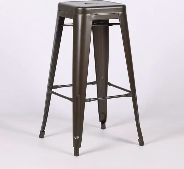 FORGEVIO Industrial Tolix Inspired Metal Bar Stool in Brown, Height: 77 cm