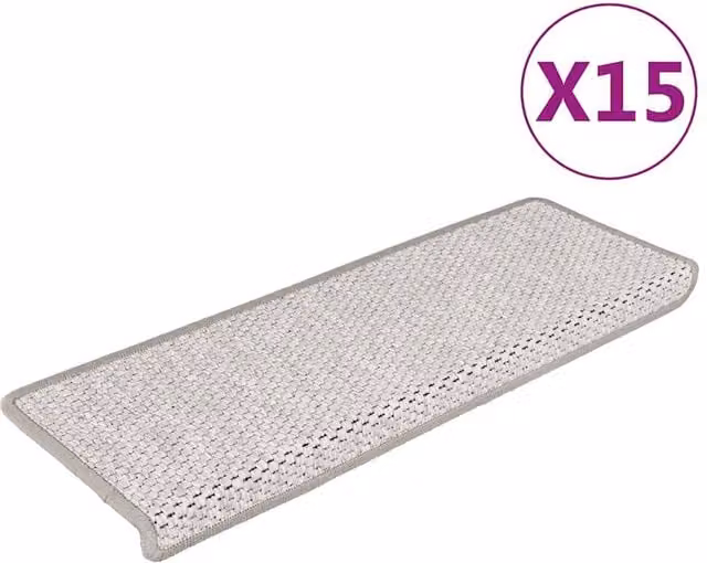 Berkfield Home Self-adhesive Sisal-Look Stair Mats, 15 Pieces, Beige, W/D/H: 65 x 21 x 4 cm