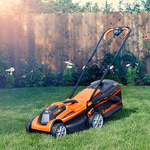 LawnMaster MX 24V 34cm Cordless Lawnmower in Orange with Spare Battery, Quick Charger, Collection Bag and Mulching Kit – 2