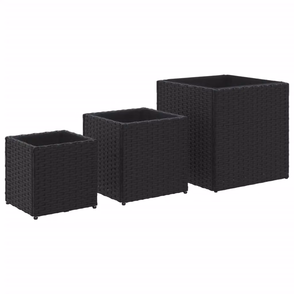 Berkfield Home Set of 3 Black Poly Rattan Garden Planter Tubs – 2