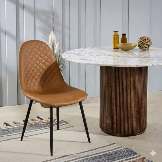IH Design Corona Set of 4 Dining Chairs in Tan Synthetic Leather with Steel Legs