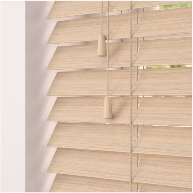 NewEdgeBlinds Fine Grain Faux Wood Venetian Blinds with Cord in Natural Oak, Width: 130 cm