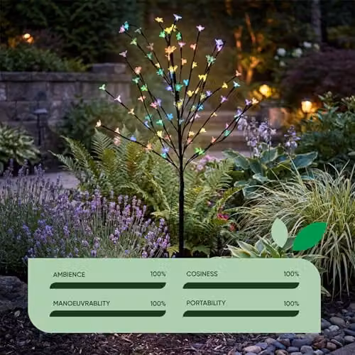 Gardenwize Solar Powered Multicolour LED Cherry Flower Tree Stake Light with Dusk Sensor, Height: 120 cm – 6
