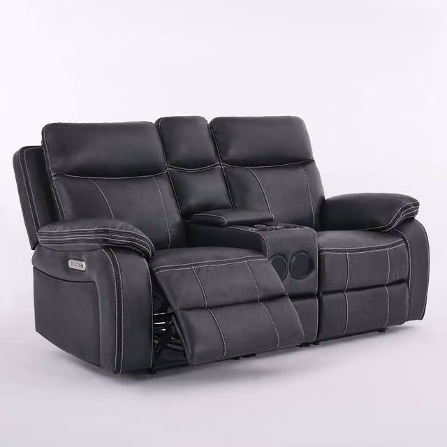More4Homes Vinson Electric Recliner Sofa with Speakers and USB Charging in Charcoal Grey Synthetic Leather