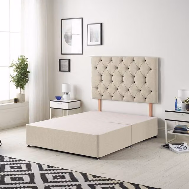 Somnior Beds Ltd Upholstered Fabric Divan Bed Base with Drawers in Beige and Yellow, W/D/H: 140 x 200 cm
