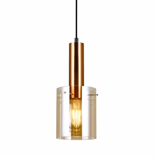 Italux Sardo Modern Hanging Pendant Light in Brass with Amber Glass Shade, E27