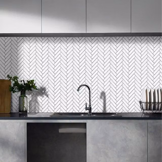 Lifeideas 10 Piece Tile Look Self-Adhesive Backsplash Wall Stickers, 1.2mm, White