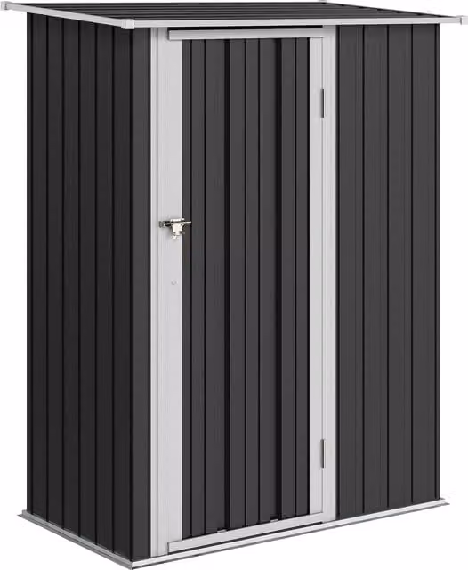 Outsunny Grey Garden Storage Shed with Sloped Roof and Lockable Door, W/D/H: 142 x 84 x 189 cm