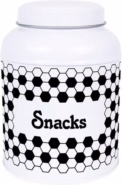 Purely Home Hexagon Tiles Snacks Canister with Domed Lid, Black and White Geometric Metal Storage Jar, 110g