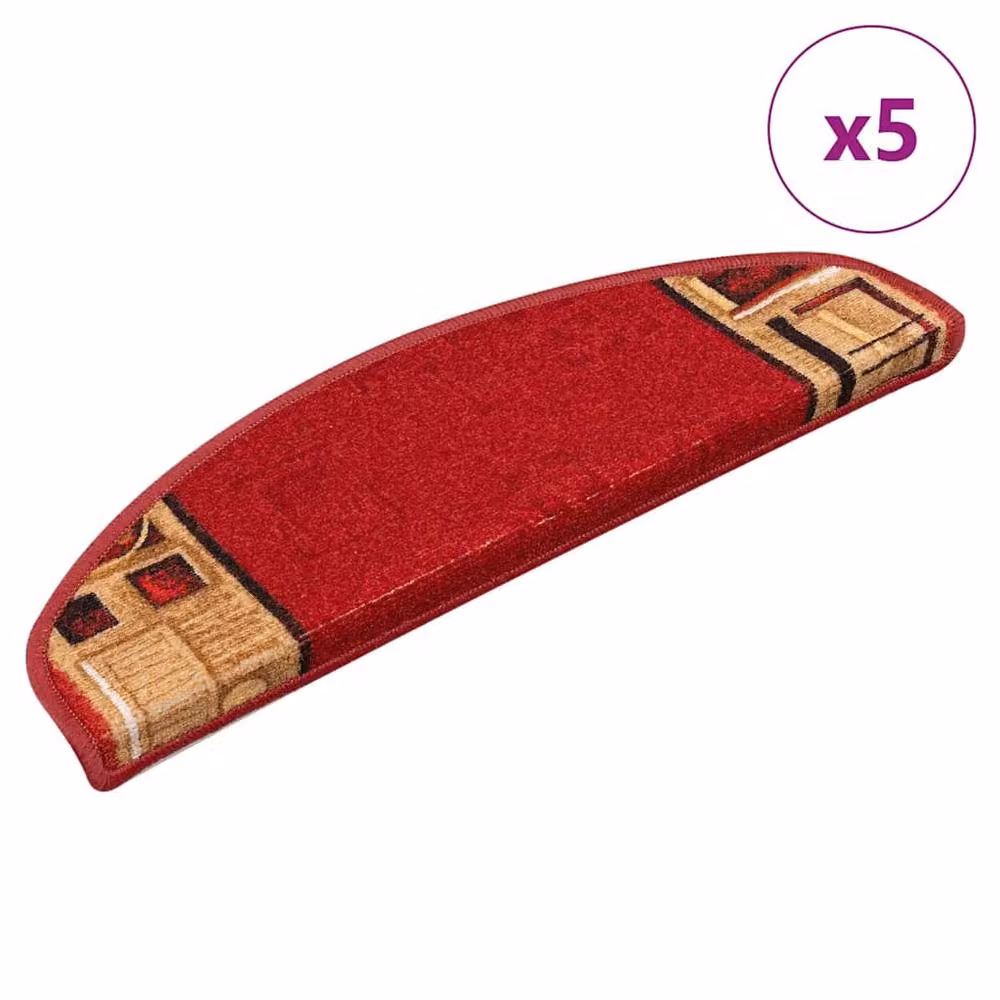 Berkfield Home Self-adhesive Non-slip Stair Mats, Red, 5 Pieces, W: 65 cm, D: 21 cm, H: 4 cm – 2